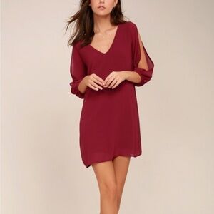 Lulus Wine Red Split-Sleeve Shift Dress – Size S